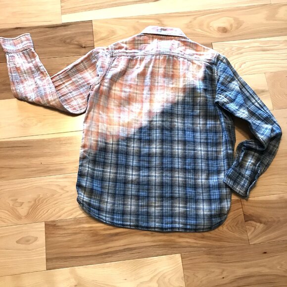 Upcycled Bleached Plaid Shirt, Women’s Size 12: Distressed Button Down, Western - Picture 6 of 10